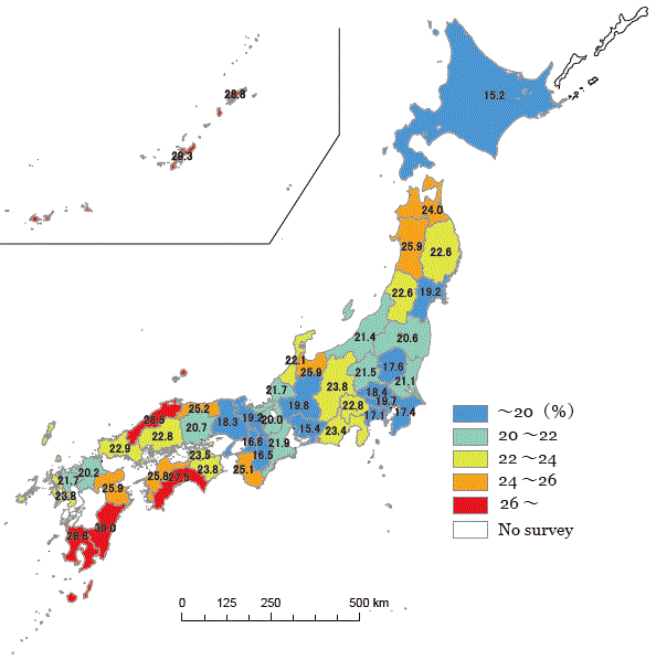 Proportion of return migrant by prefecture of birth