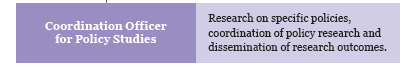 Coordination Officer for Policy Studies / Research on specific policies, coordination of policy research and dissemination of research outcomes.