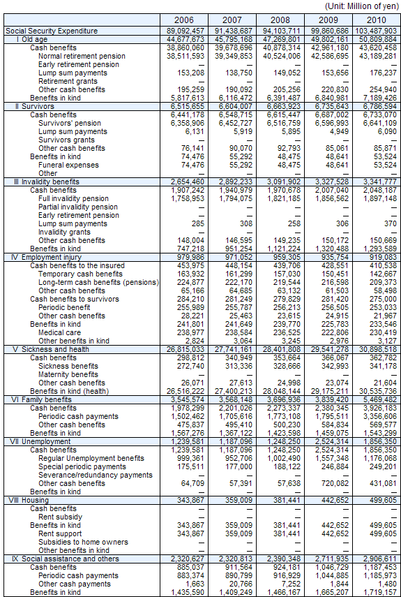 Social Benefit by functional category, fiscal years 2006-2010