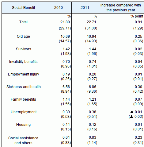 Social Benefit by functional category as a percentage of the GDP (NI)